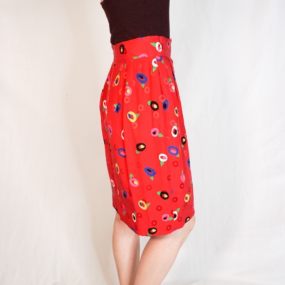 UNGARO TER EMANUEL Red Abstract Floral Skirt - Picture 2 of 6